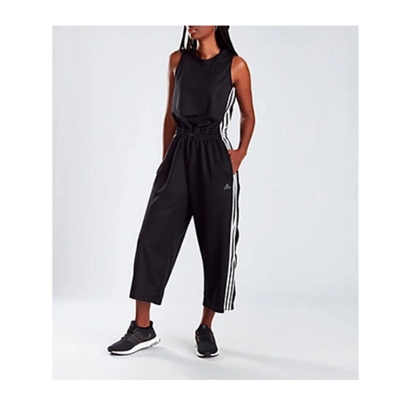 ADIDAS Women`s Cropped Leg Snap Black Pant Romper Jumpsuit - Picture 2 of 4